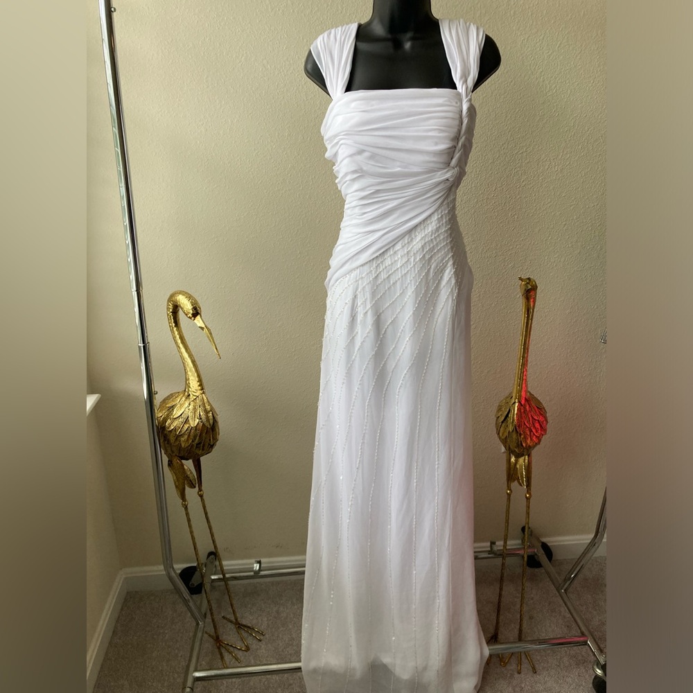 Twist Shoulder Beaded Wedding Dress